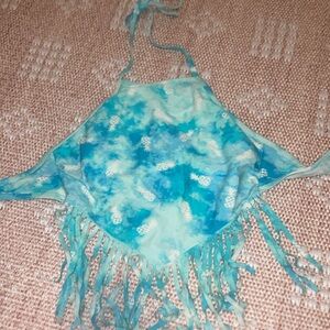 Blue Tie-Dye Fringe Halter  women’s swim top